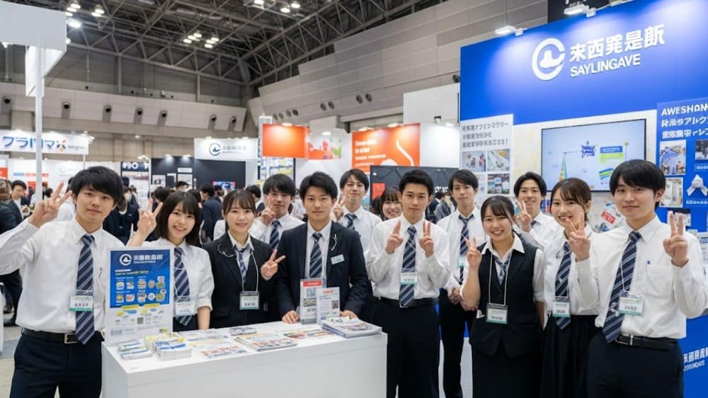 展示会で働いているイベントスタッフの男女